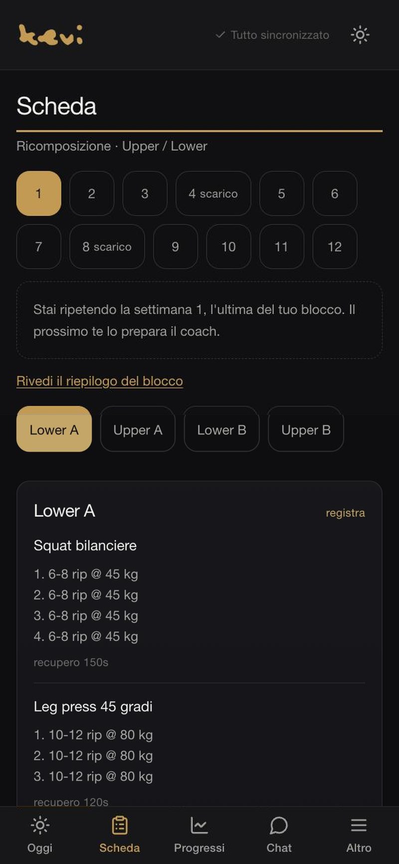 La scheda nell'app del cliente