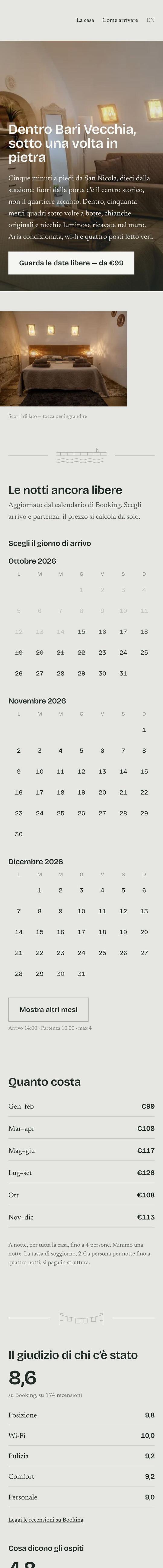 Il sito di Bari Vecchia Suite su telefono